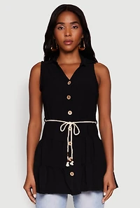 Womens Crepe Knit Tiered Tunic Top,