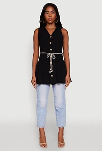 Womens Crepe Knit Tiered Tunic Top, Black, Size M