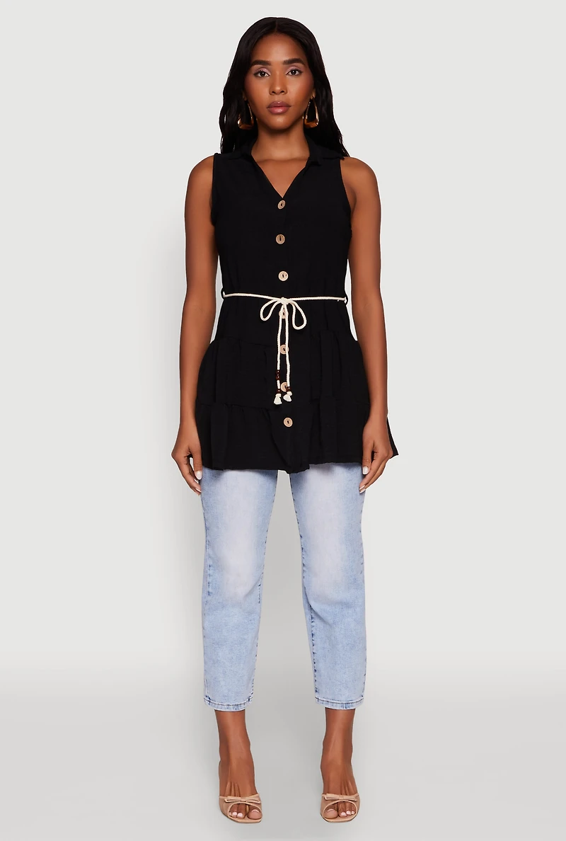 Womens Crepe Knit Tiered Tunic Top,
