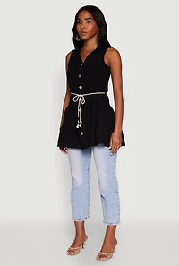 Womens Crepe Knit Tiered Tunic Top, Black, Size M