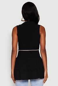 Womens Crepe Knit Tiered Tunic Top, Black, Size M