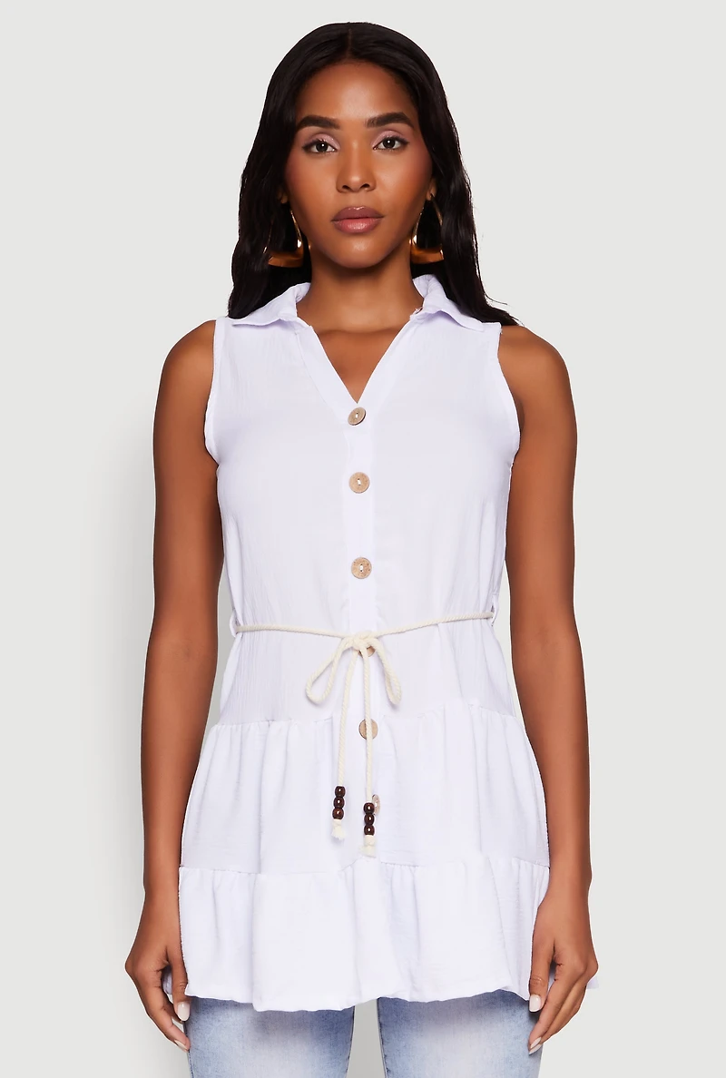 Womens Crepe Knit Tiered Tunic Top, White, Size S