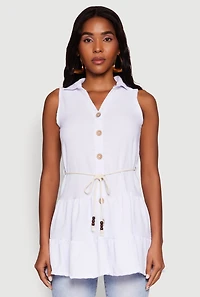 Womens Crepe Knit Tiered Tunic Top, White, Size S