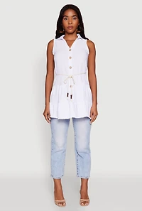 Womens Crepe Knit Tiered Tunic Top, White, Size M