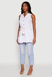 Womens Crepe Knit Tiered Tunic Top, White, Size M