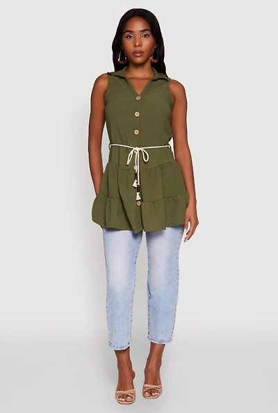 Womens Crepe Knit Tiered Tunic Top,