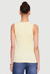 Sleeveless Button Front Crew Neck Top