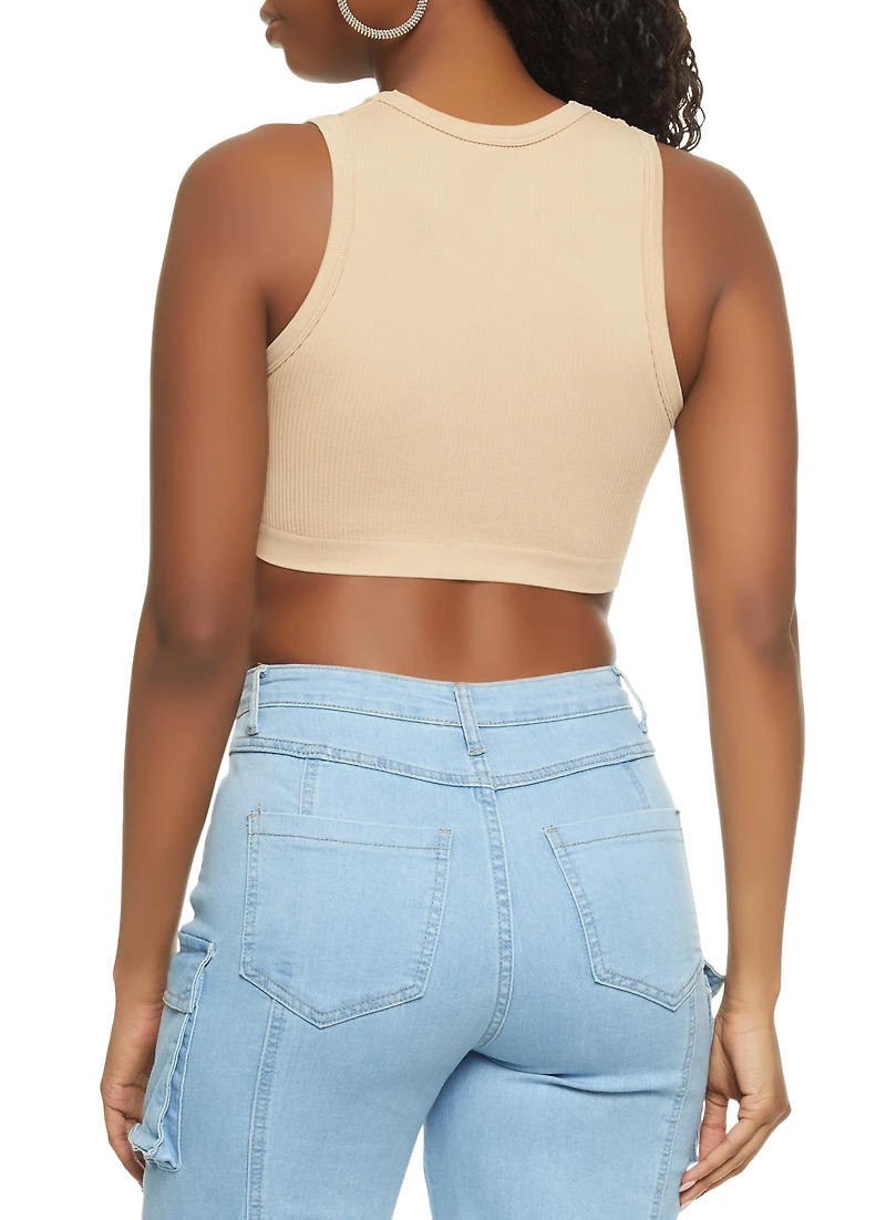 Ribbed High Neck Seamless Tank Top