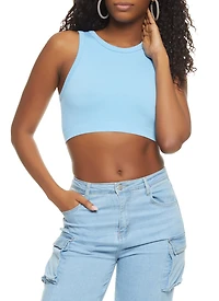 Ribbed High Neck Seamless Tank Top