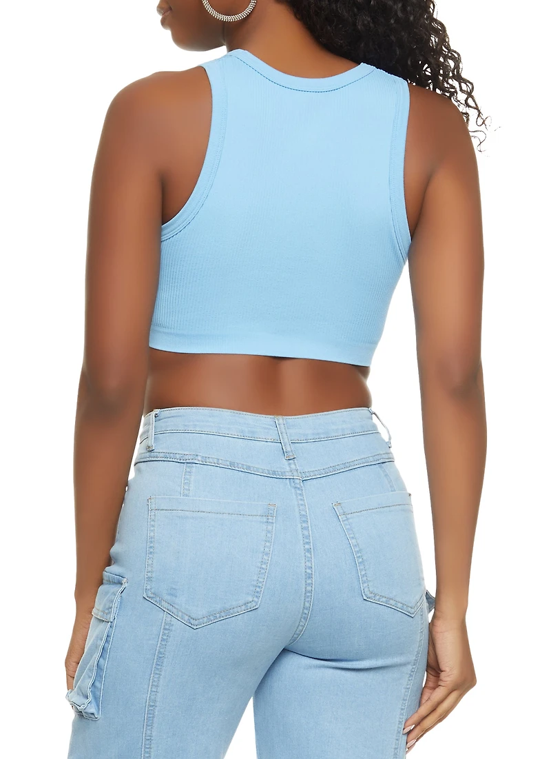 Ribbed High Neck Seamless Tank Top