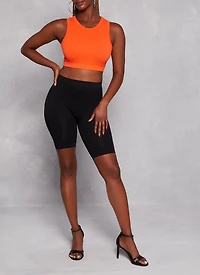 Womens Ribbed High Neck Seamless Tank Top, Orange, Size S-M