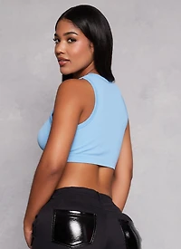 Womens Ribbed High Neck Seamless Tank Top, M-L