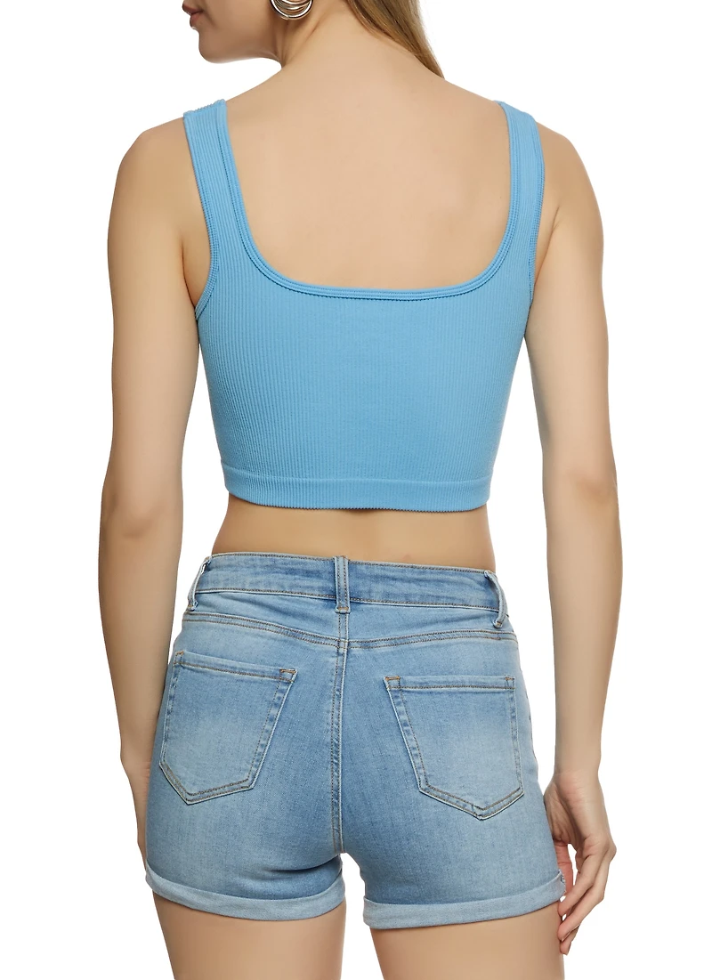 Womens Seamless Rib Knit Crop Top, Blue, Size M-L