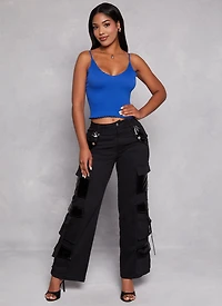 Womens Ribbed Knit Lettuce Edge Seamless Cami,