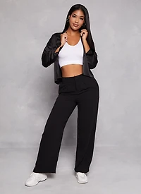 Womens Rib Knit Seamless Crop Top, White, Size M-L