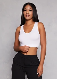 Womens Rib Knit Seamless Crop Top, White, Size M-L