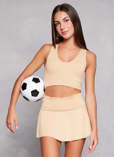 Womens Rib Knit Seamless Crop Top, S-M