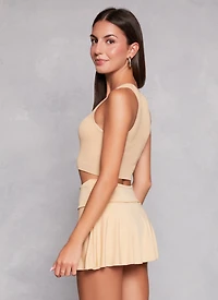 Womens Rib Knit Seamless Crop Top, Beige, Size S-M