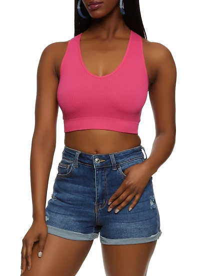 Womens Rib Knit Seamless Crop Top,