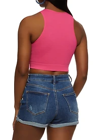 Womens Rib Knit Seamless Crop Top, Pink, Size M-L