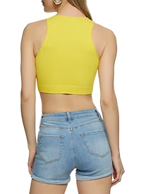Womens Rib Knit Seamless Crop Top, Yellow, Size S-M