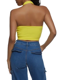 Womens Seamless Halter Neck Crop Top, Yellow, Size S-M