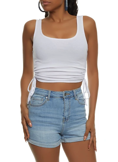 Womens Cut Out Side Tie Cropped Tank Top, White, Size L