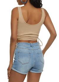 Womens Cut Out Side Tie Cropped Tank Top, Beige, Size S