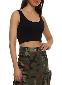 Womens Ribbed Knit Seamless Crop Top, M-L