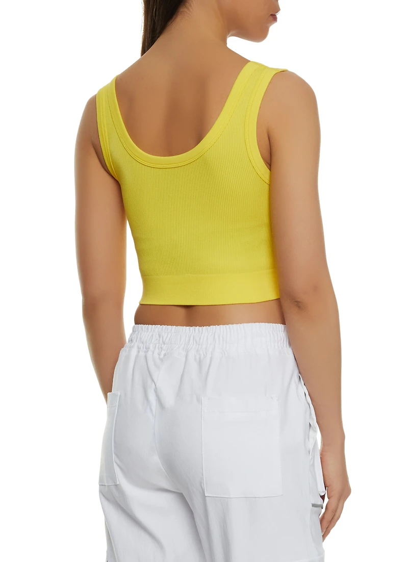Womens Ribbed Knit Seamless Crop Top, Yellow, Size S-M