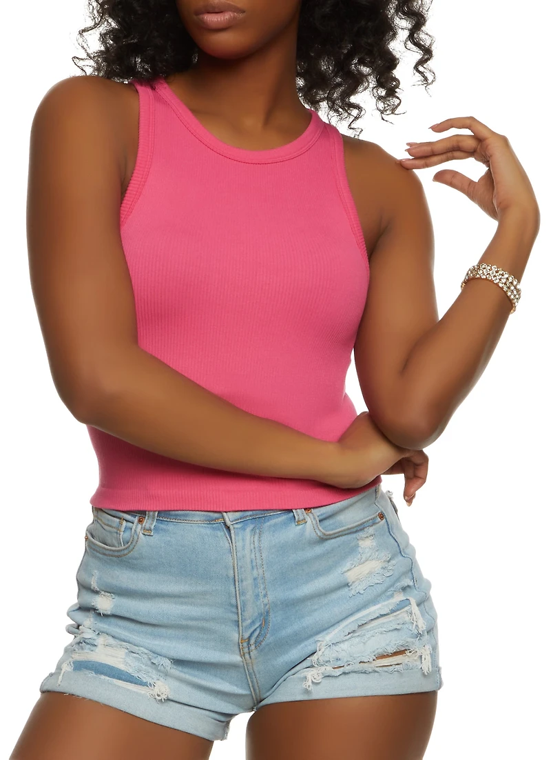 Womens Seamless Ribbed Racerback Tank Top, Pink, Size M-L