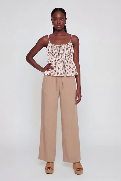Floral Print Tie Front Keyhole Detail Top