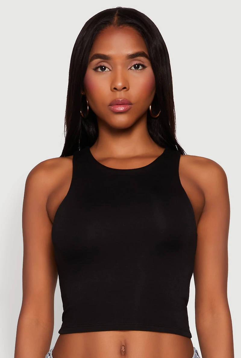Womens Crew Neck Cropped Tank Top,