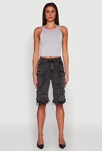 Womens Crew Neck Cropped Tank Top, Grey, Size L