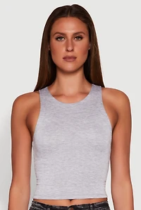 Womens Crew Neck Cropped Tank Top, Grey, Size L
