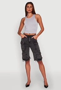 Womens Crew Neck Cropped Tank Top, Grey, Size L