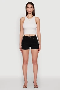 Womens Crew Neck Cropped Tank Top, White, Size L