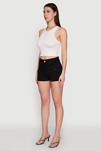 Womens Crew Neck Cropped Tank Top, White, Size L