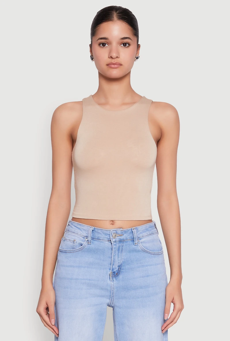 Womens Crew Neck Cropped Tank Top,