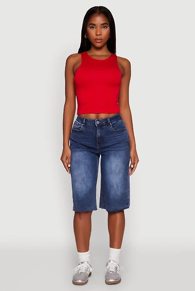 Womens Crew Neck Cropped Tank Top, L