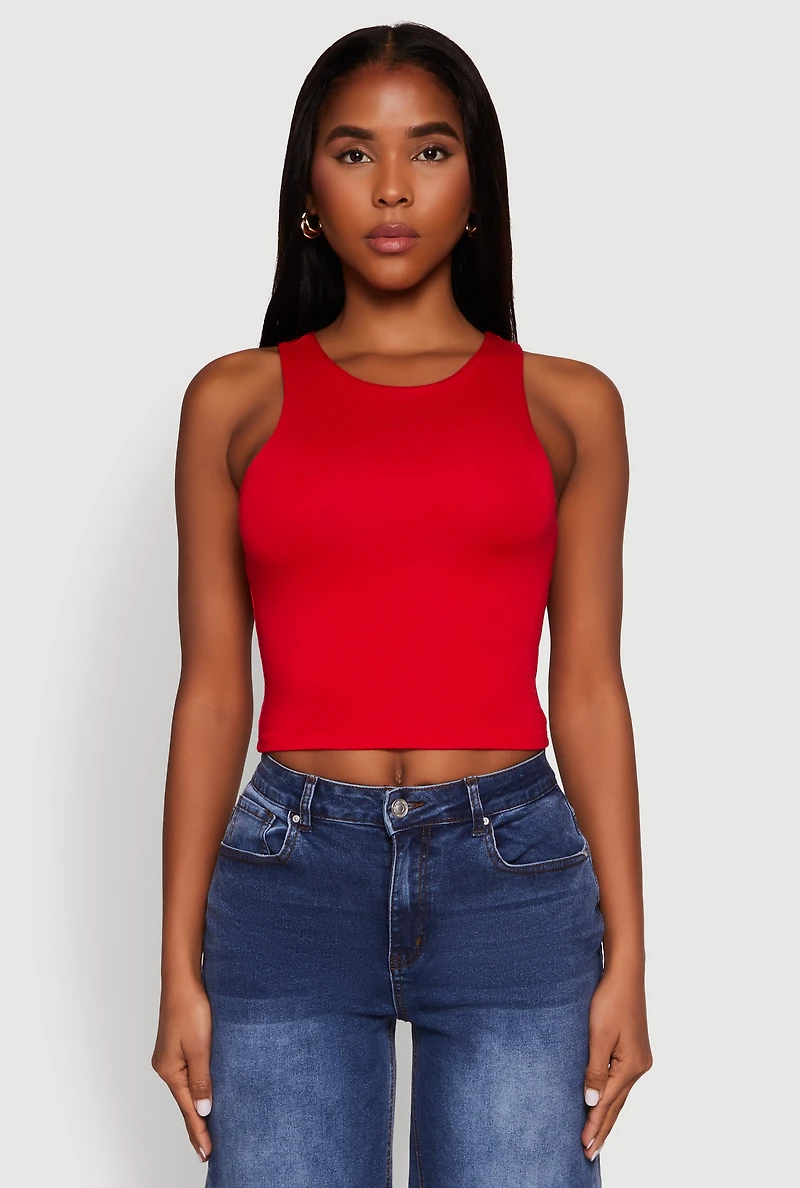 Womens Crew Neck Cropped Tank Top, L