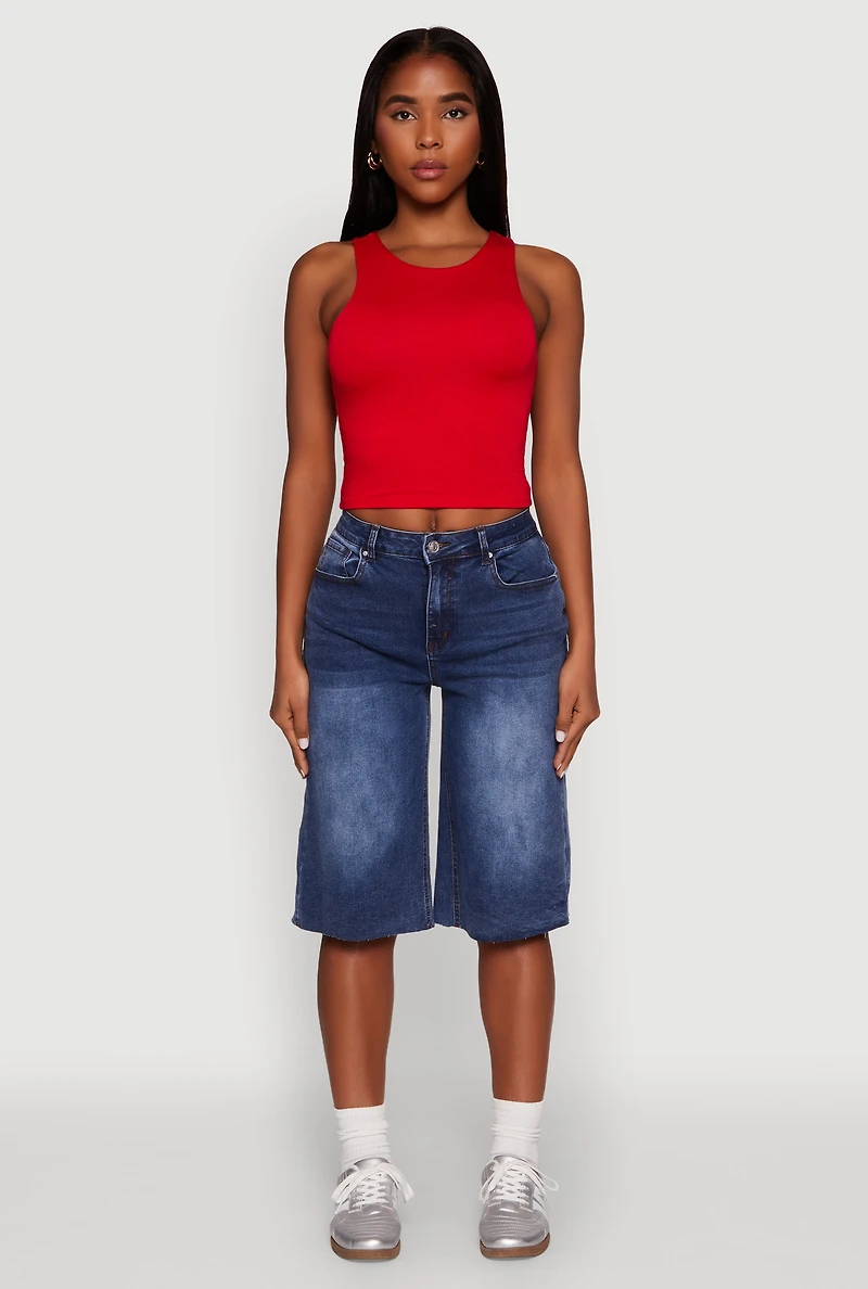 Womens Crew Neck Cropped Tank Top, L