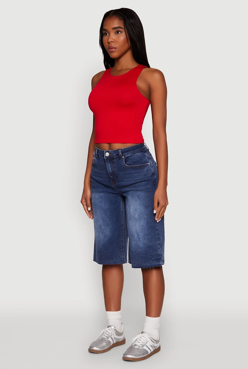 Womens Crew Neck Cropped Tank Top, L