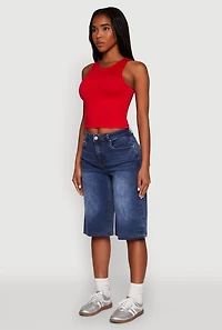 Womens Crew Neck Cropped Tank Top, L