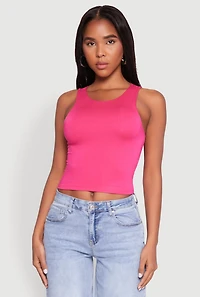 Womens Crew Neck Cropped Tank Top, Pink, Size L