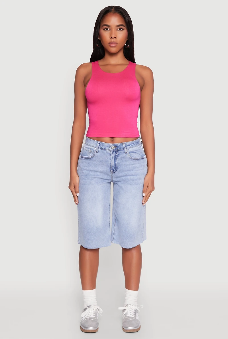 Womens Crew Neck Cropped Tank Top, Pink, Size L