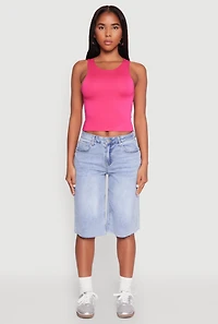 Womens Crew Neck Cropped Tank Top, Pink, Size L