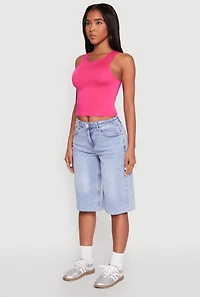 Womens Crew Neck Cropped Tank Top, Pink, Size L