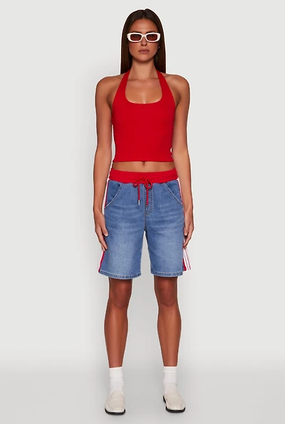 Womens Basic Halter Top, Red, Size S