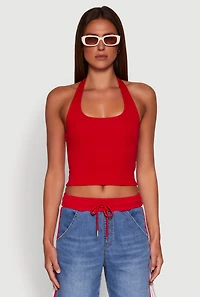 Womens Basic Halter Top, Red, Size M